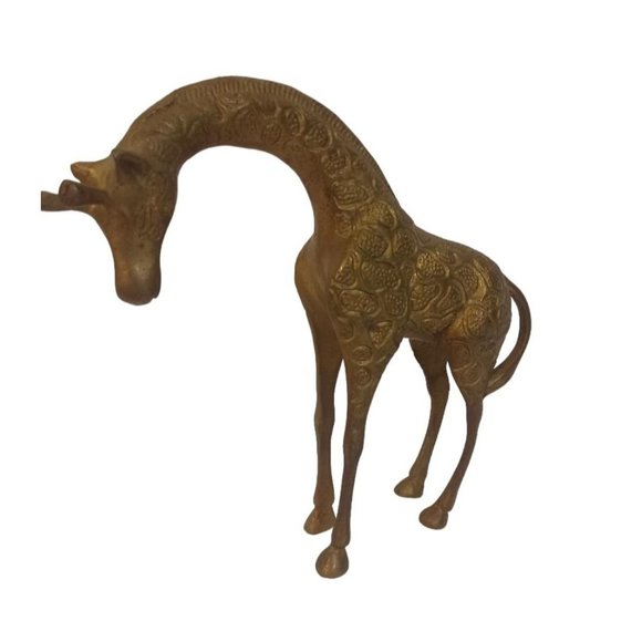 Brass Giraffe Statue 8"Tall Curved Neck Vintage Figurine Decor Made In India - Picture 1 of 4